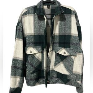 SHEIN Green and Cream Oversized Plaid Jacket